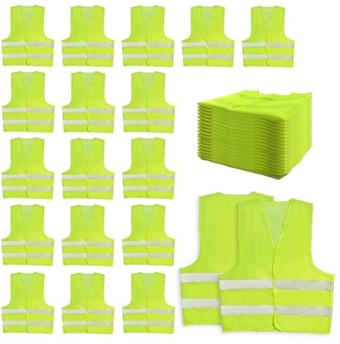 Ayearparty - 36er-Pack Warnwesten mit hoher Sichtbarkeit, reflektierende Bulk, gelbe Netz-Sicherheitsweste mit silberfarbenem Streifen für Männer und Frauen, Arbeit, Verkehr, Gelb, Talla Única