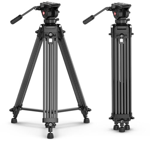 ULANZI MT-81 Video Camera Tripod with 360 Degree Fluid Head, Heavy Duty 61 Aluminum Alloy Tripod Mount, Quick Release Plate Compatible with DSLR Camcorder,