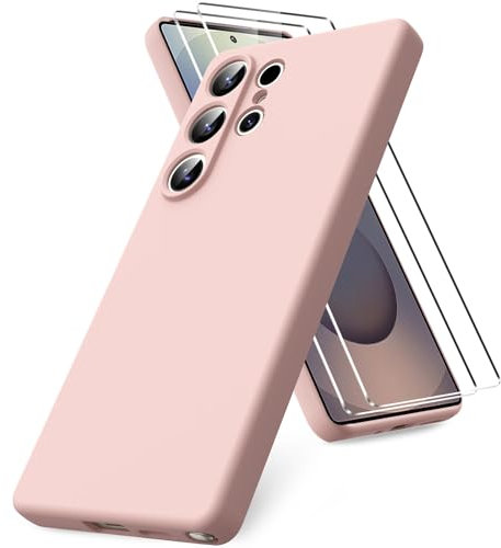 Vansdon Cover Compatibile con Samsung Galaxy S25 Ultra, 2 Pellicola Protettiva in Vetro Temperato, Gomma Gel di Silicone Liquida Antiurto Custodia - Rosa