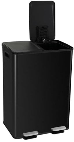 GiantexUK 60L Kitchen Pedal Bin, 2x30L Stainless Steel Recycling Rubbish Can with Detachable Inner Buckets, Handles, Deodorant Boxes & Soft Close Lids, Double Step-on Waste Dustbin for Home (Black)