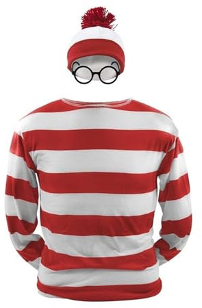 Seaehey Rot-weiß Gestreiftes Langarm T-Shirt Gestreiftes Hemd Sweatshirt mit Brille und Mütze Cosplay Kostüm Halloween Party Outfit für Erwachsene