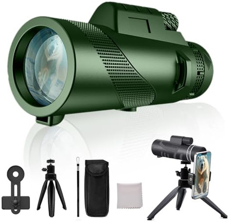 80x100 Monocular Telescope High Powered for Smartphone Monoculars for Adults High Definition Monocular Telescope for Stargazing Hunting Wildlife Bird Watching Travel Camping Hiking (Green)