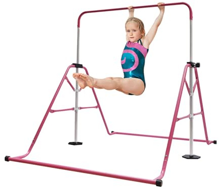 HINOPY Gymnastikstange für Kinder, Gymnastik Klappbarren Horizontaler Barren Einstellbare klappbare Ablage Bar Multifunktionale Erweiterbare Junior Trainingsstange für Kindern Heimtraining