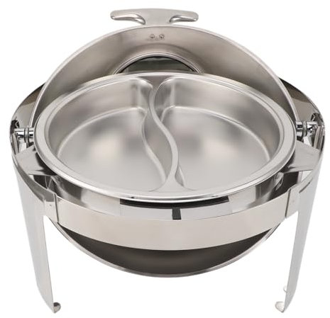 Set da Buffet per Scaldavivande in Acciaio Inossidabile 5QT, Coperchio Trasparente, Maniglie per Feste, Hotel, Banchetti (Pentola a 2 Scomparti)