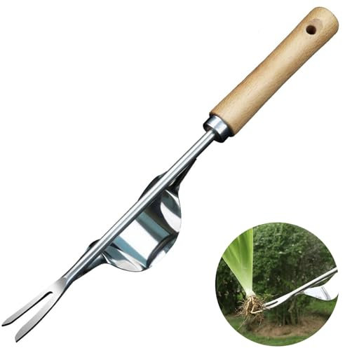 JC-StilOase Jardinière Manuelle, 2024 Outil Désherbeur en Acier Inoxydable avec Poignée en Bois, Desherbeur Manuel en Acier Inoxydable Arrache Pissenlit Pour un Outils Jardinage Facile et Efficace