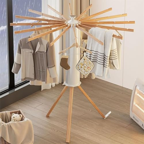 UYDJAKX Séchoir à Linge avec trépied en Bois, 16 pôles, Pliable, Peu encombrant, pour sécher Les vêtements, Cintre rétractable pour sécher Les vêtements à l'intérieur ou à l'extérieur, surélevé et