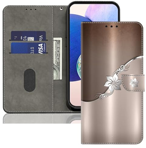TUOLISG Handyhülle für Samsung Galaxy S8+ /Samsung Galaxy S8 Plus Hülle,PU Leder Flip Wallet Case Schutzhülle mit Kartenfächer und Standfunktion für Samsung Galaxy S8 Plus -Silberne Blume