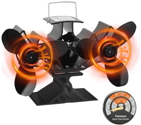 Hanaoyo Log Burner Fan with Twin Motors, Double Heat Powered Fireplace Fan for Fireplace/Wood Stove
