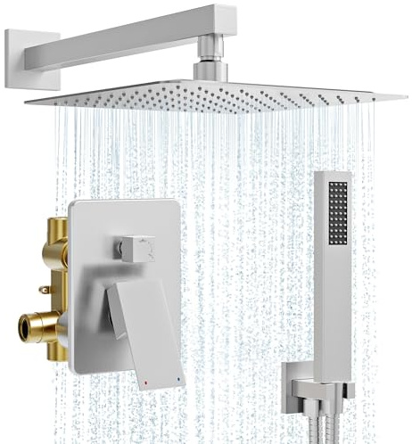Kurpot Duscharmatur-Set aus gebürstetem Nickel | Hochdruck-Badezimmer-Duscharmatur-Set mit Ventil, 150 cm Brauseschlauch, Duschverkleidungsset und 2-in-1-Umsteller