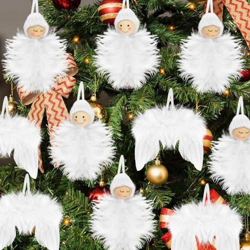 24 pcs Weihnachtsbaumschmuck Engelsflügel,Christbaumschmuck Weiß,Federn Weihnachtsschmuck Weiß,Vintage Feder Weihnachtsschmuck,Engel Anhänger,für Draußen Drinnen Weihnachten Hochzeit Zuhause Party
