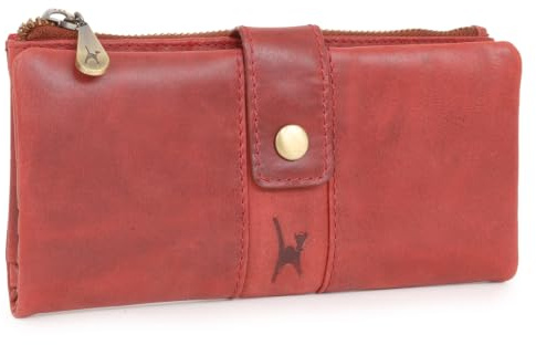 Catwalk Collection Handbags - Leder Geldbörse Damen Gross - Geldbeutel Groß - 14 Kartenfächer und Münzfach - RFID Blocker - Fiona - Rot