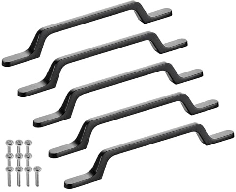 SOTECH 5 x Möbelgriffe BLACKLINE IV BA 128 mm schwarz matt | (Länge 194 mm, Breite 12 mm, Höhe 26 mm) Design Aluminium Schubkastengriff