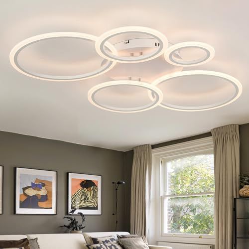 Caufloce Moderne Deckenleuchte LED 3000K-6500K Smart 54W Deckenbeleuchtung Mit Fernbedienung APP Memory Funktion Dimmbar Deckenlampe Große 39in Deckenleuchte Für Wohnzimmer, Schlafzimmer-White