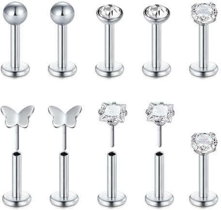 Briana Williams 10er Edelstahl 6mm Lippenpiercing Stecker eingefügt mit Kugel Ohr Tragus Labret Helix Piercing Schmuck Schmetterling