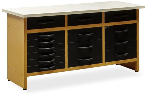 METALLMOBELL - Banco da Lavoro Officina | 160x60x85cm, con Cassetti | Tavolo da Lavoro Garage, Banchetto da Lavoro, Banco da Falegname, Banco da Lavoro Garage, Banco Lavoro MB011N