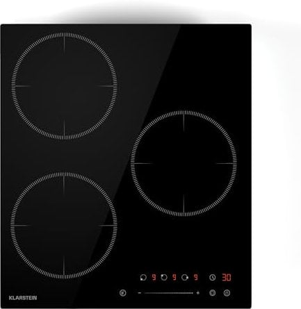 Klarstein Placa Inducción Delicatessa - 3 Zonas, 6600W con Potenciadores, Control Táctil Deslizante, Temporizador & Bloqueo para Niños, Vitrocerámica Negra, Diseño Compacto 45cm