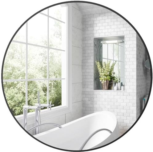 HOMCOM Miroir Rond, Miroir Salle de Bain, diamètre 70 cm, Cadre en métal, Miroir Mural, Facile à Installer, pour Chambre, Salon, entrée, Noir
