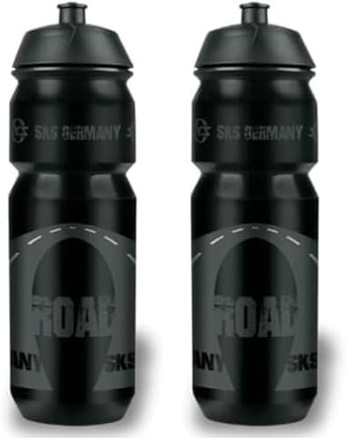 SKS GERMANY ROAD BOTTLE LARGE Gourde de 750 ml au design cool pour la route (pour tous les porte-bidons courants, valve push-pull anti-fuite, forme ergonomique, bouchon amovible) Noir (Lot de 2)