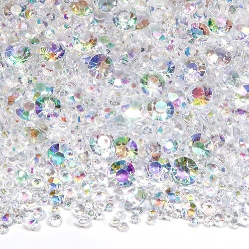 TOAOB Cristaux Acrylique Diamants 1300pcs 3mm à 10mm Diamant en Forme de Cristaux Pierres Précieuses Coloré AB Pierres de Strass pour Table Mariage Douche Nuptiale Décorations de Perles de Vase