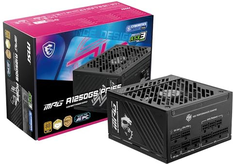 MSI MPG A1250GS PCIE 5.1 ATX 3.1 Fuente de alimentación para Juegos - Modular Completo - 80 Plus Gold Certified 1250W - Condensadores 100% japoneses de 105 °C - Dual 12V-2x6 - PSU ATX - 10 años de