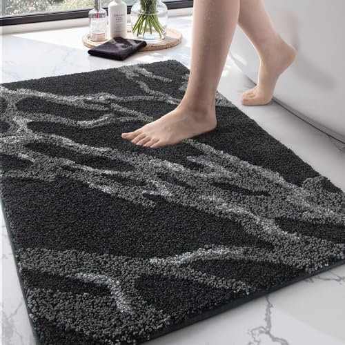 DEXI Badematte rutschfest 61 x 92 cm, waschbar Badezimmerteppich weich Badteppich Mikrofaser Saugfähig Badvorleger Duschvorleger, Schwarz