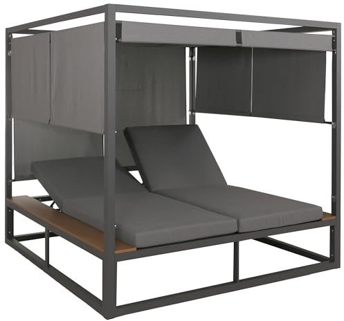 Mendler Aluminium Lounge-Gartenliege HWC-M63b, XL Sonnenliege Daybed, 10cm-Polster 200cm - dunkelgrau Polster grau