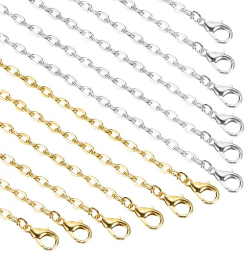 sourcing map 20 Pack 20 Inch Necklace Chains Bulk 3.2mm Gold and Silver Plated Cable Chains with Lobster Clasps for Jewelry Making