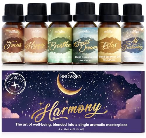 Essential Oils Blends Set, SNOWSEN Fragrance Oil Blend, Candle Scents for Candle Making, Diffuser, DIY Soap, Happy, Air Freshening, Breathe, Sweet Dream, Relax, Focus