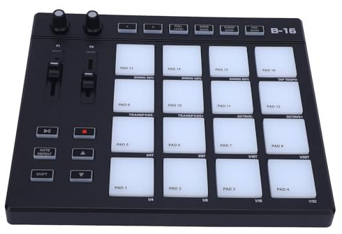 Asixxsix Pad Controller MIDI, Macchina per Battito del Controller MIDI Pad con 16 Tamburi 2 Manopole Fader Assegnabili RGB Drum Pad di Produzione MIDI per Produzione Musicale