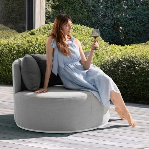 IDIMEX Outdoor Sofa Amalfi rund, hellgrau – mit Aluminiumgestell in Weiß und wetterfestem Stoff, inklusive 3 Kissen, ideal als Gartensofa oder Balkonsofa für Ihre Lounge im Freien
