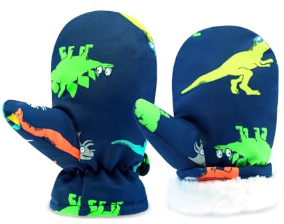 SEYUFN Ski Gants Hiver Gant Enfant Fille Moufles Bebe Moufle Garçon Respirant Gant pour Filles Peluche Gants Garçon Chaud (Dinosaures Colorés, M(1-2 Ans))