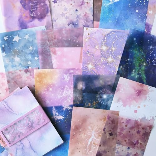 Scrapbook Papier Zubehör for Journaling,60 Blätter Scrapbooking Papier for Junk Journal,Bullet Journal,Notebook,DIY Craft,Mobile,Laptops,Fotoalbum,Planer( Milky Way)
