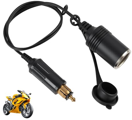 Adaptateur DIN vers Allume-Cigare 12V/24V, 45cm Câble avec Prise Femelle Allume-Cigare et Couvercle Étanche, Rallonge Allume-Cigare 12V pour Moto, Camion et Véhicules