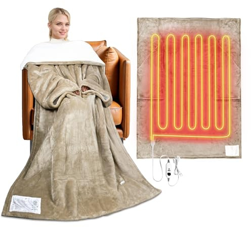 Catalonia Classy Sherpa Heizdecke mit Ärmeln für Erwachsene, Extra Warme Heizdecke, Weiche Flanell-Kuscheldecke, Weiche, Flauschige TV-Decke, Geschenk, 178 x 127 cm