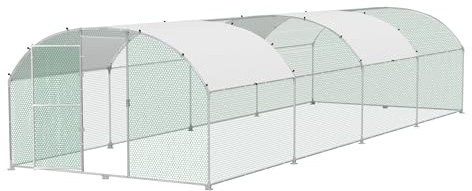XMTECH Hühnerstall 3×8 m, Metall-Freilaufgehege mit PE-Dach für Garten | Verzinkter Stahlrahmen, abschließbare Tür, UV-Schutz, bogenförmige Konstruktion, für Hühner, Enten, Kaninchen, pflegeleicht
