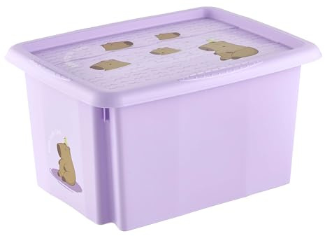 keeeper karolina Aufbewahrungsbox mit Deckel, 15 l, Capybara, Soft Purple | Platzsparend aufeinander stapelbar, Griffmulden an den Seiten, Optimaler Staubschutz, Sichere Konstruktion