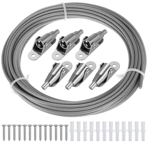 Eulihent 10m Kit Cavo in Acciaio Inox Asta Metallica per Tende Filo per Tende in Acciaio Inossidabile per Foto, Stendibiancheria, Finestra Sistema Fissaggio a Parete (Argento)