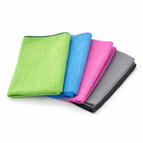 Fuchsglanz Microfaser Geschirrtücher Sunshine Premium – 4er Set 65x45 cm – Extrem saugstark & fusselfrei – Poliert Glas, Besteck & Edelstahl streifenfrei – Geschirrtuch Mikrofasertuch by Anovtex GmbH