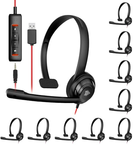 NUBWO HW02 USB-Headset mit Mikrofon, Geräuschunterdrückung und Inline-Steuerung, ultra-komfortables Computer-Headset für Laptop-PC, On-Ear-kabelgebundene Büro-Call-Center-Headsets für