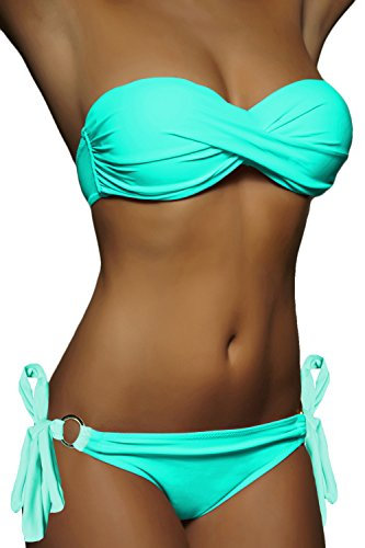 ALZORA Push Up Bandeau Bikini Set Damen Ringe Pushup Badeanzug Auswahl, 10227 (M, A1-Türkis)