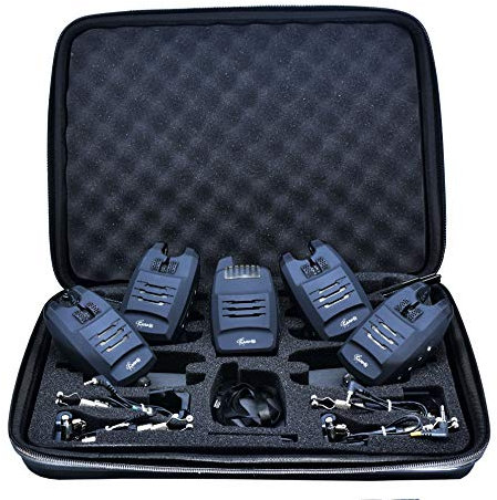 CarpOn Mounchain Lot de 4 Indicateurs numériques sans Fil, alarmes de pêche à la Carpe, résistants à l’Eau, avec 4 émetteurs et 1 récepteur Anti-voö 1:1 Mallette de Transport 200 m