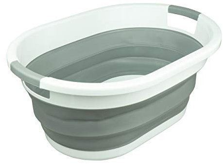 HRB Wäschekorb faltbar Plastik weiß/grau, Wäsche Box groß, Wäschesammler mit cm Außenmaß, Wäsche Sortierer groß, Aufbewahrungskorb (Oval, 24 Liter)