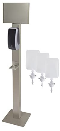 Blanc HYGIENIC Desinfektionsspender Cosmos – Spender mit Sensor und Standfuß, Spender stehend und 3X 1 Liter Desinfektionsmittel, Händedesinfektion für ca. 3.000 Anwendungen, Schwarz und Silber