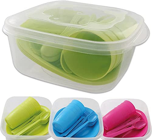 amara-global Pique-Nique 6 Personnes Set Vaisselle de Camping pour Pique-Nique 31 pièces, Vert, 11 x 26 x 23 cm