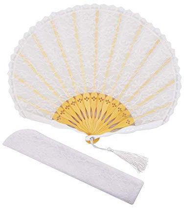 FANSOF.FANS Premium Vintage Lace Fabric Handheld Folding Fan with Grade A Bamboo Ribs for Women Girls Event Birthday Wedding Favour With Tassel (Style08)