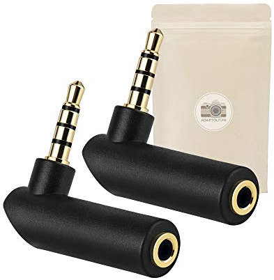 X2 Adaptateur Prise Mini Jack 3.5mm a Angle Droit Male Femelle 90° Fiche Minijack Connecteur Stereo Plaque Or 18k - ADAPTOUT Marque FRANÇAISE