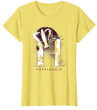 Wizarding World Harry Potter Hufflepuff Watercolor T-Shirt, Weiß, Unisex-Erwachsene, Kurzarm, T-Shirt, S