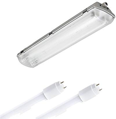 ELG Leuchten LED Feuchtraumleuchte 60cm 2x7 Watt Hochwertige Glas LED Röhren 3000K Warmweiß 2x990lm Feuchtraumwannenleuchte Kellerleuchte Werkstattleuchte Polycarbonatabdeckung Nassraumleuchte