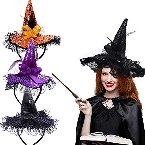 Halloween Stirnband, BESTZY 3 Stück Stirnband Hexenhut Haarreif Hexenhut Stirnbänder Hexenhut Haarreif für Kostüm Halloween Party Dekoration