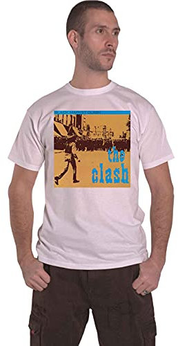 The Clash T Shirt Schwarz Market Band Logo Nue offiziell Herren Weiß S